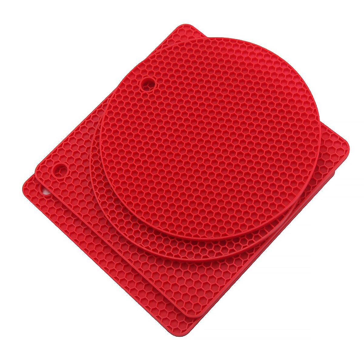 Premium Silicone Honeycomb Heat Resistant Mats – Red 4 Pack
