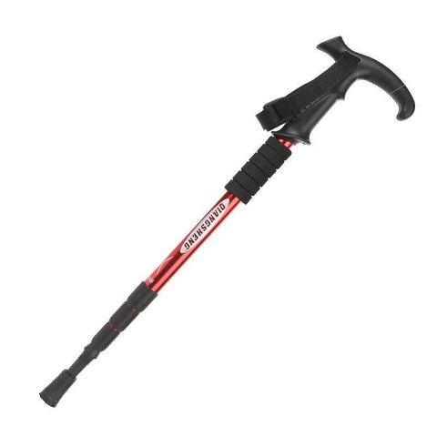Premium Red Adjustable Folding Walking Stick Anti-Shock Trekking Pole 53-110cm