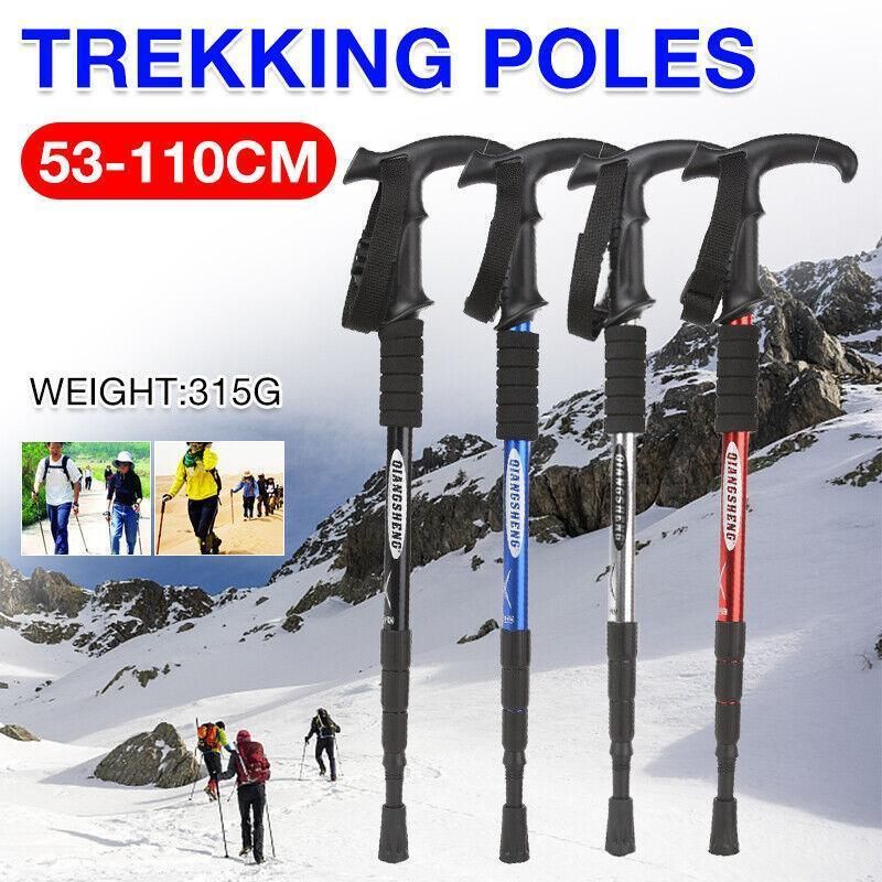 Premium Red Adjustable Folding Walking Stick Anti-Shock Trekking Pole 53-110cm