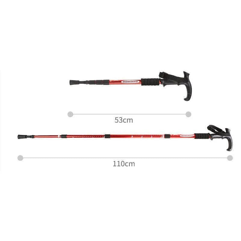 Premium Red Adjustable Folding Walking Stick Anti-Shock Trekking Pole 53-110cm