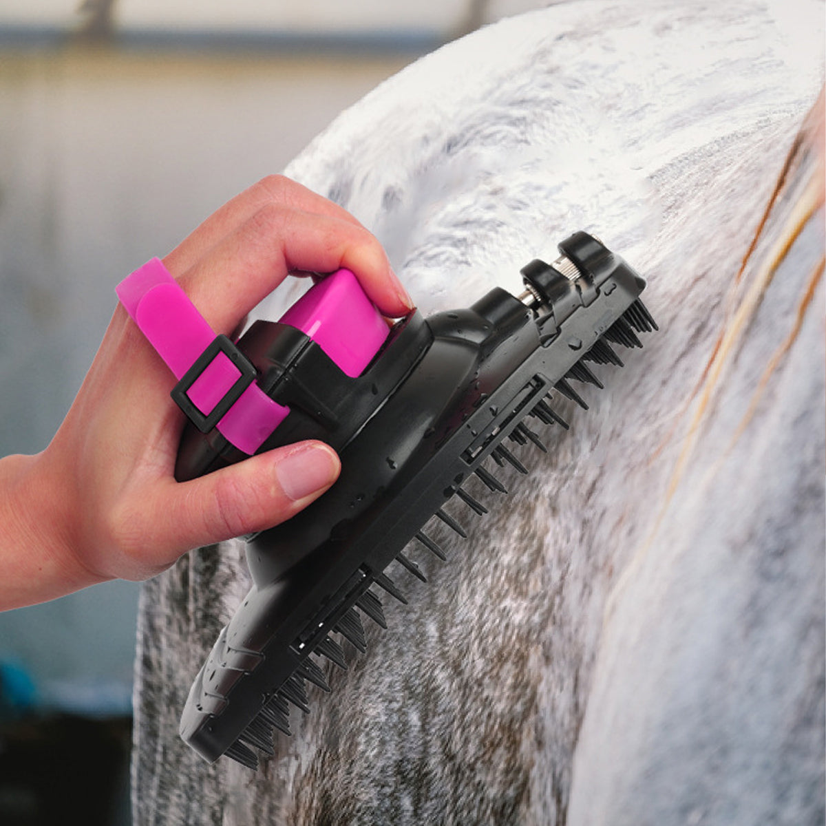 Premium Horse Grooming Bath Brush with Water Spray