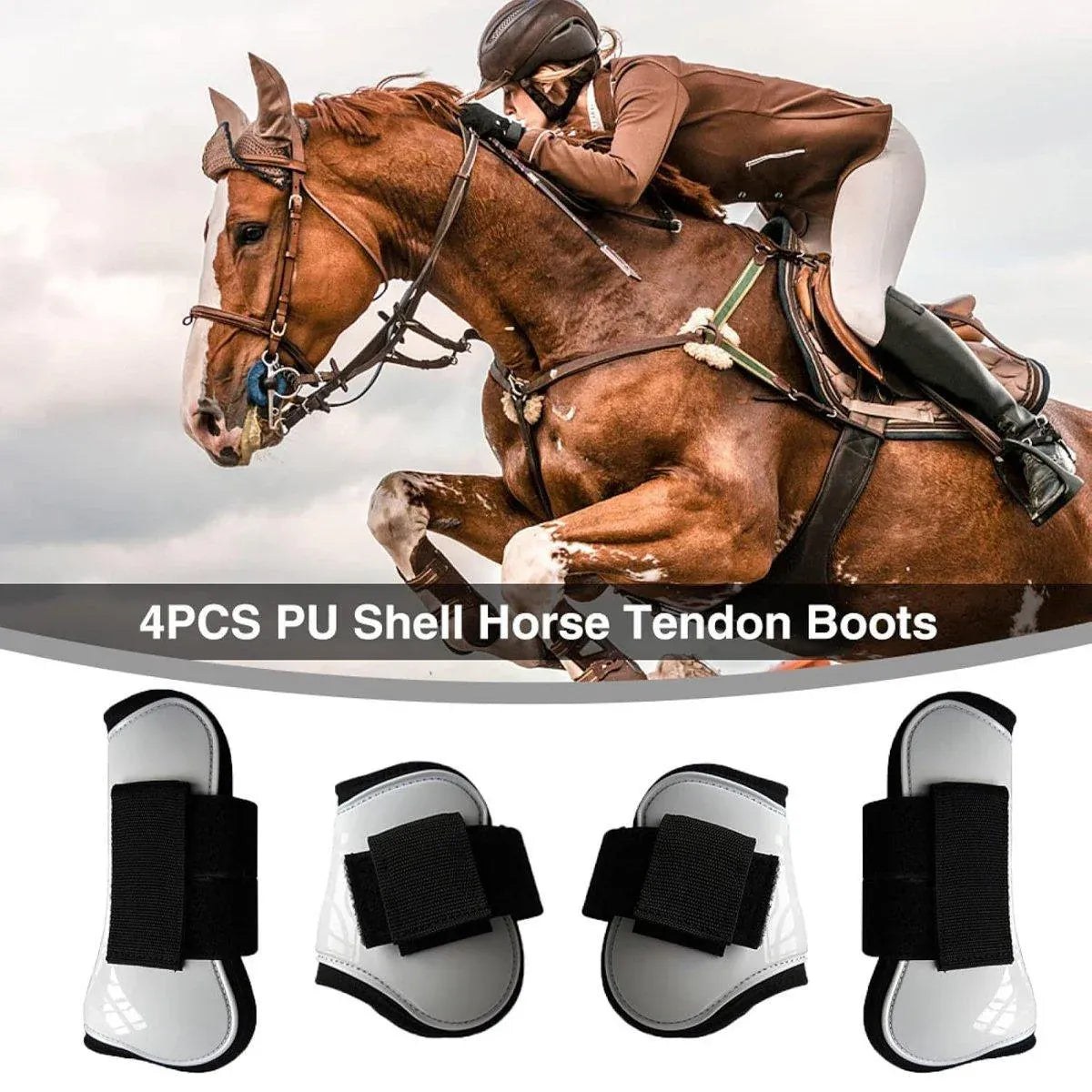 Premium Horse Leg Gaiters 4pcs for Joint Protection - White