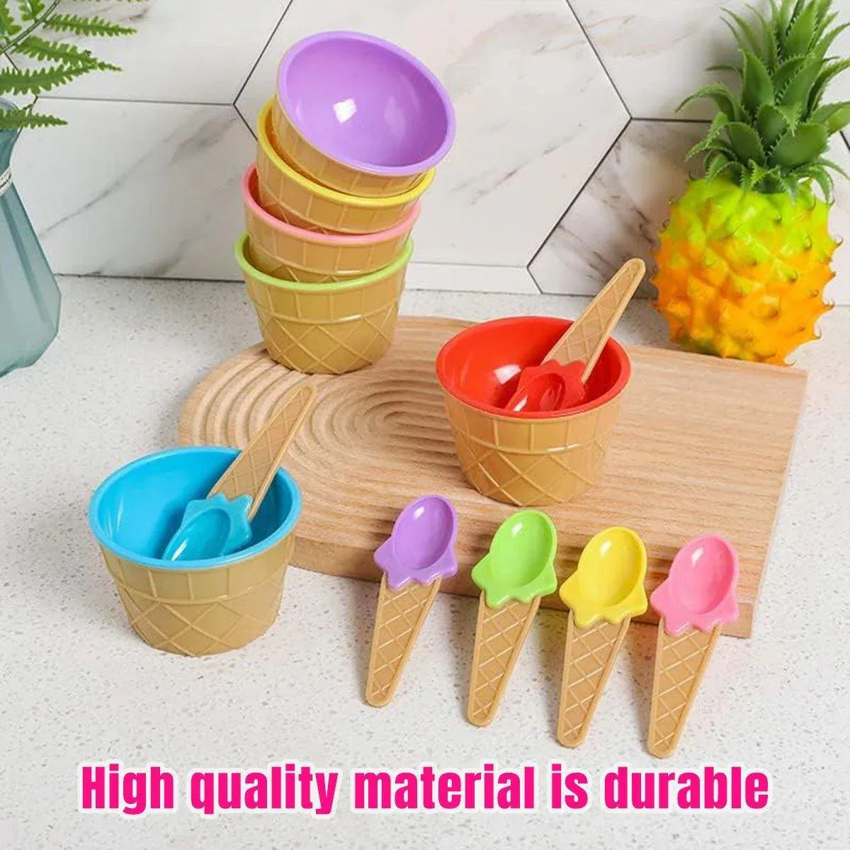 Premium Colourful Ice Cream Bowls with Spoons – 7 Piece Set