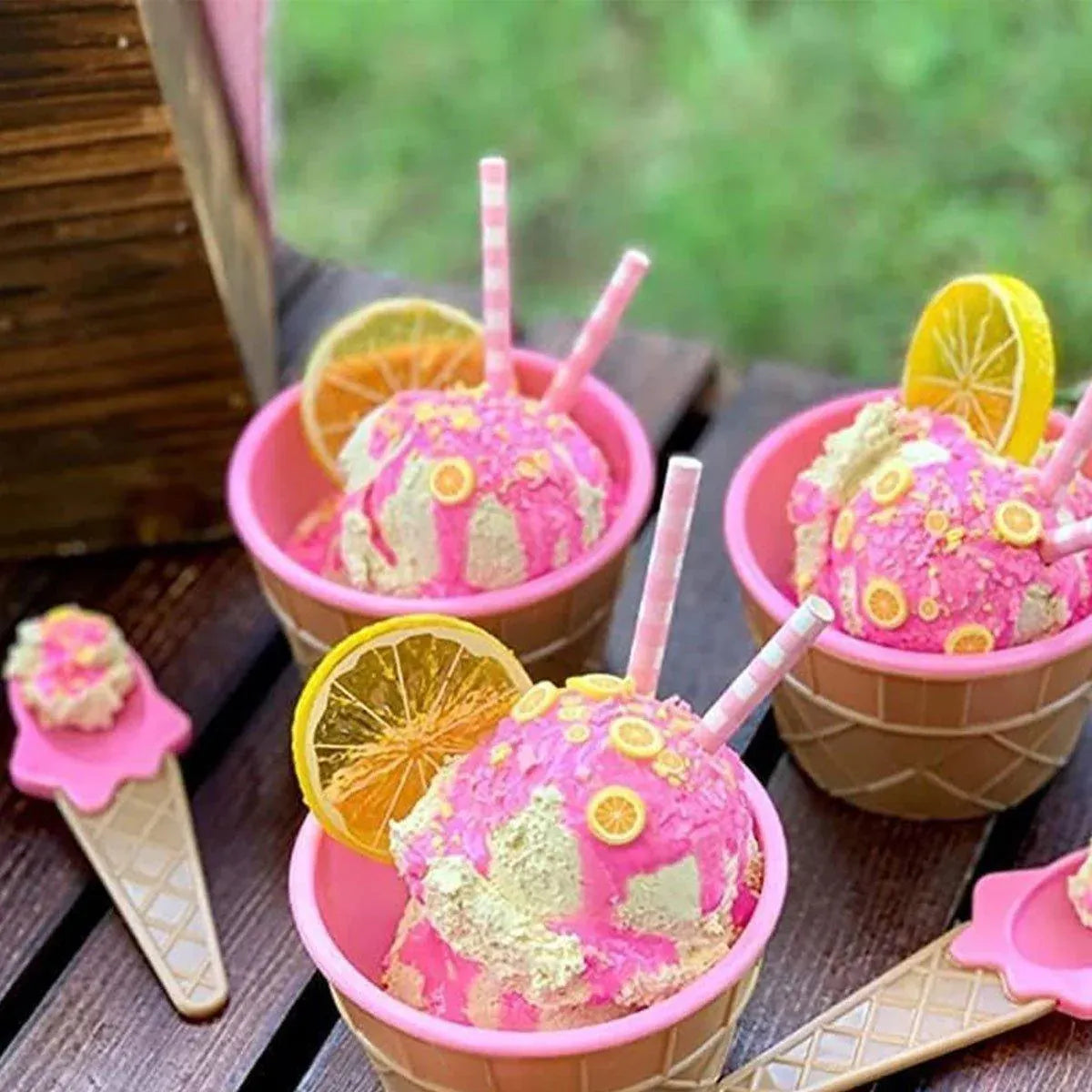 Premium Colourful Ice Cream Bowls with Spoons – 7 Piece Set