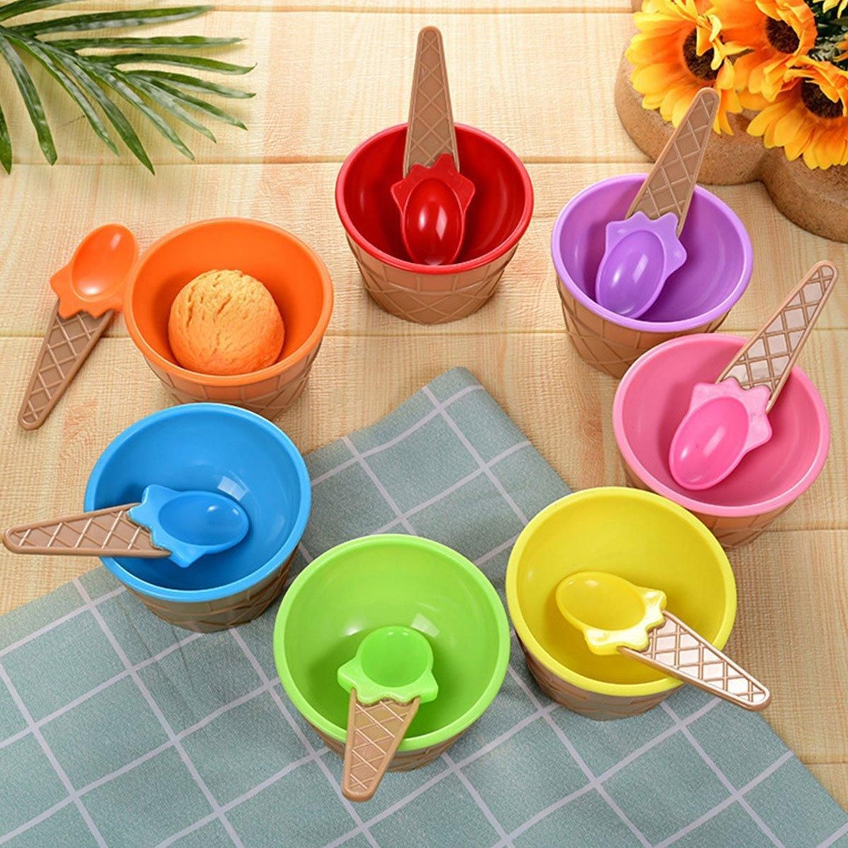 Premium Colourful Ice Cream Bowls with Spoons – 7 Piece Set