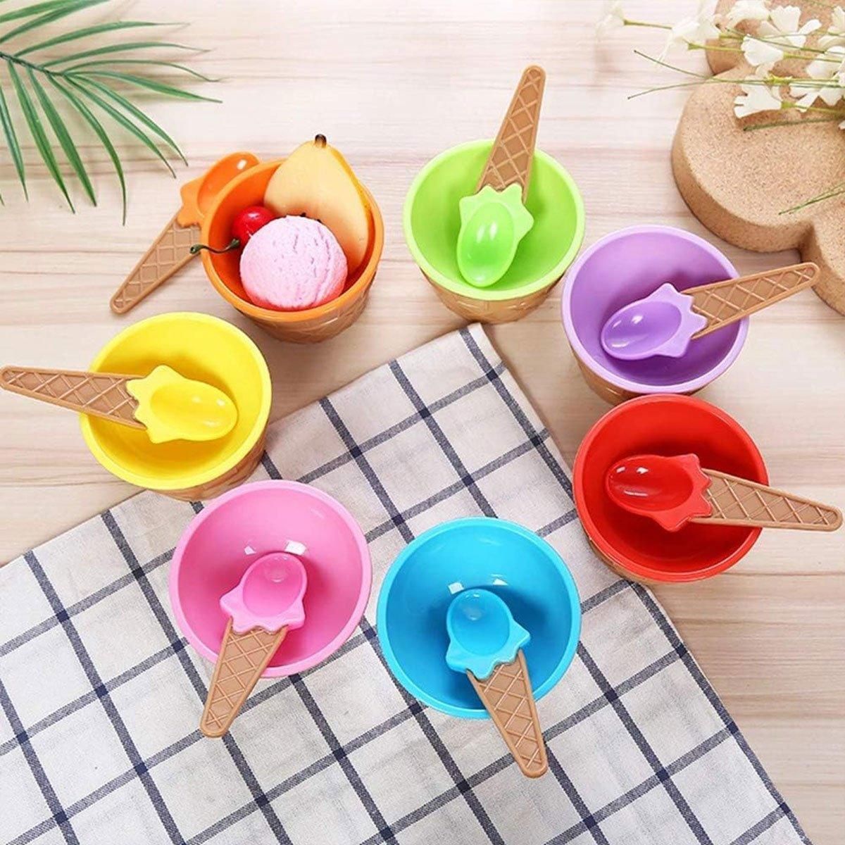 Premium Colourful Ice Cream Bowls with Spoons – 7 Piece Set