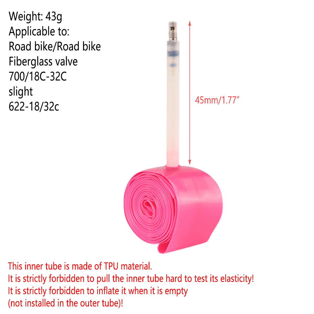 Premium 700C TPU Bike Inner Tube with 45mm French Valve - Pink