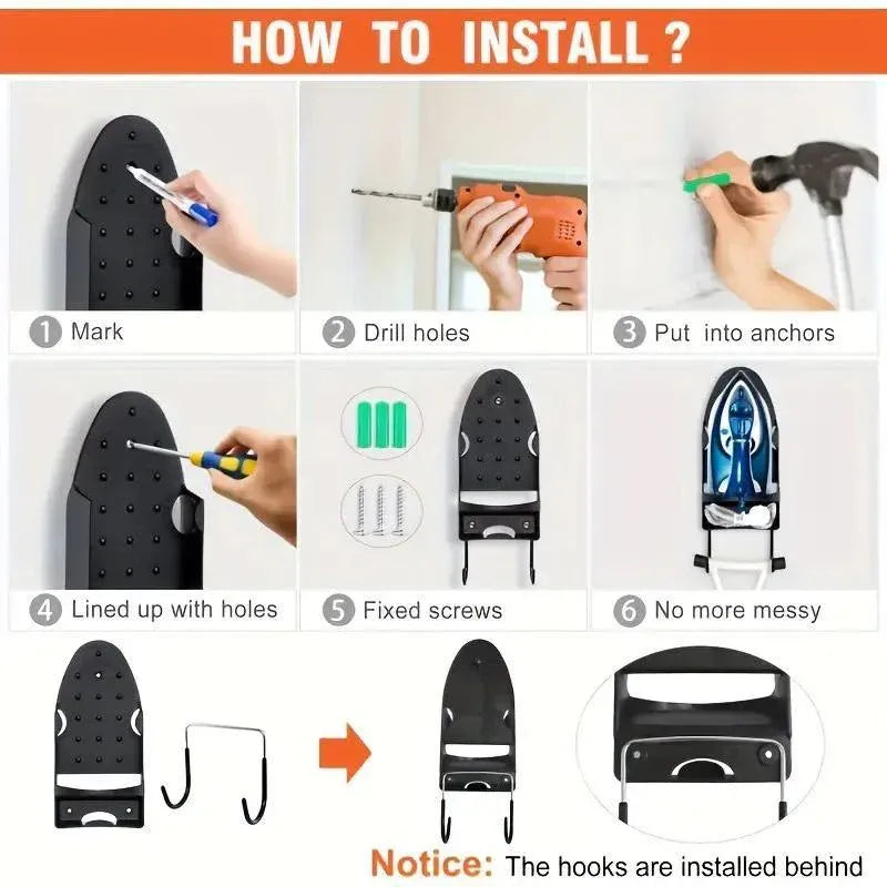 Premium Black Wall Mounted Iron Holder Storage Rack with Double Hooks