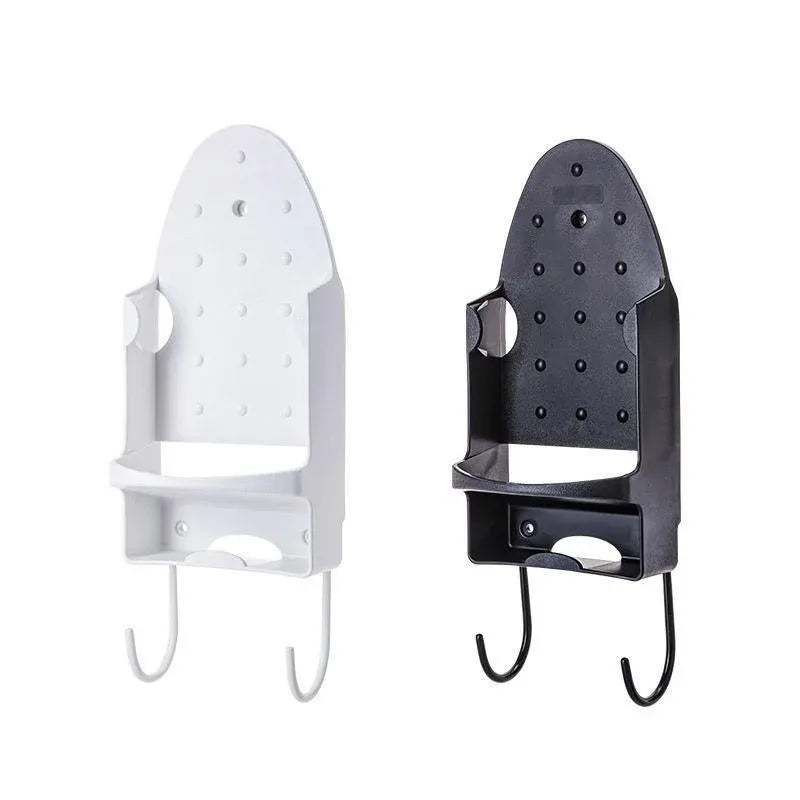 Premium White Wall Mounted Iron Holder Storage Rack with Double Hooks
