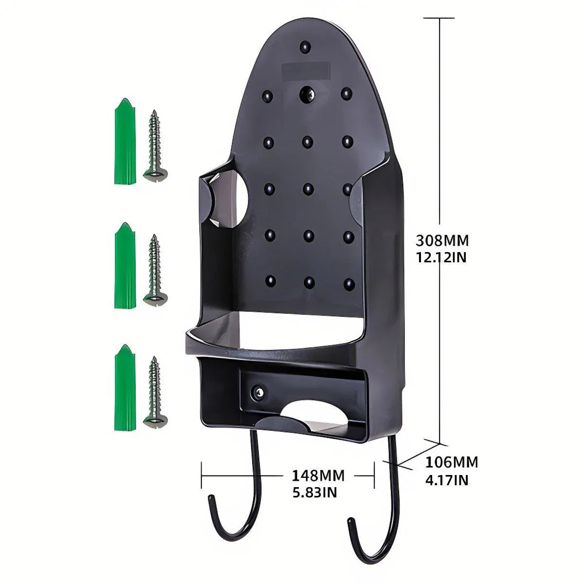 Premium White Wall Mounted Iron Holder Storage Rack with Double Hooks