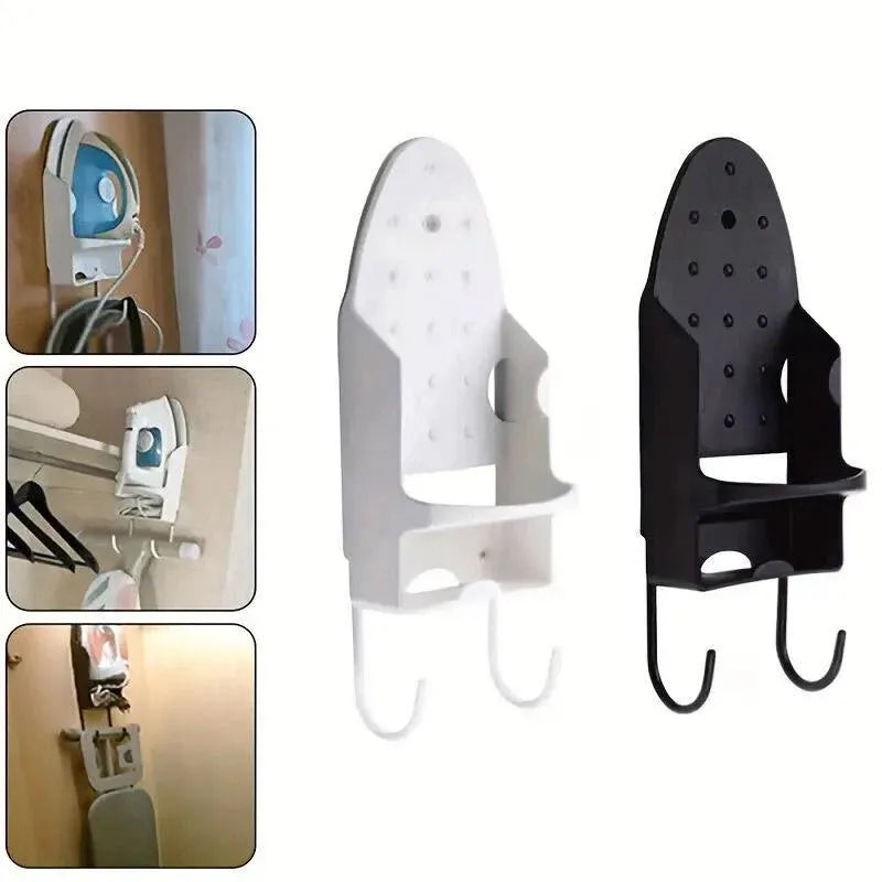 Premium White Wall Mounted Iron Holder Storage Rack with Double Hooks