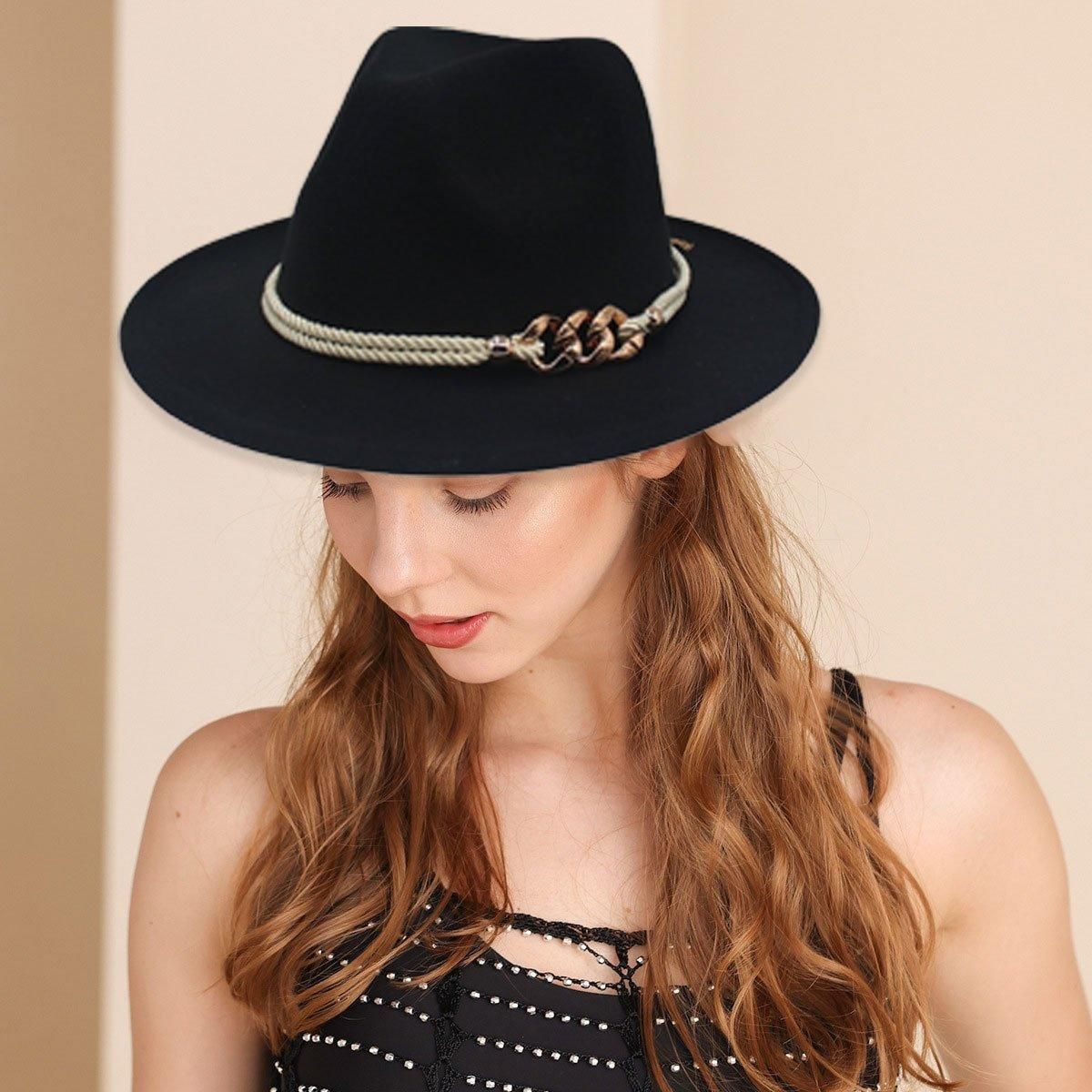 Premium Pink Retro Wide Brim Jazz Hat with Chain Detail