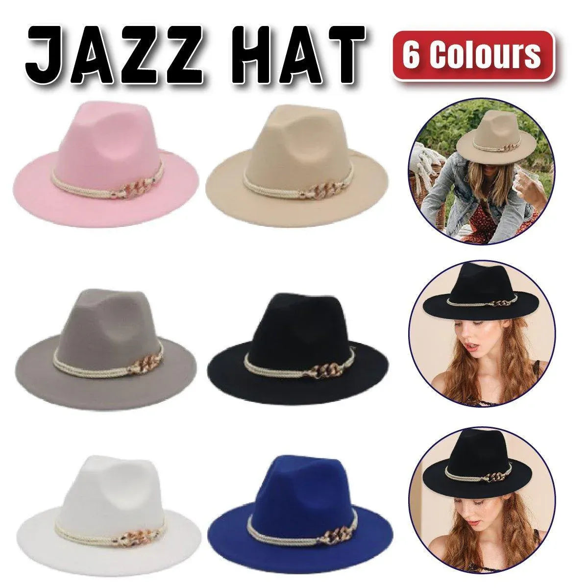 Premium Pink Retro Wide Brim Jazz Hat with Chain Detail