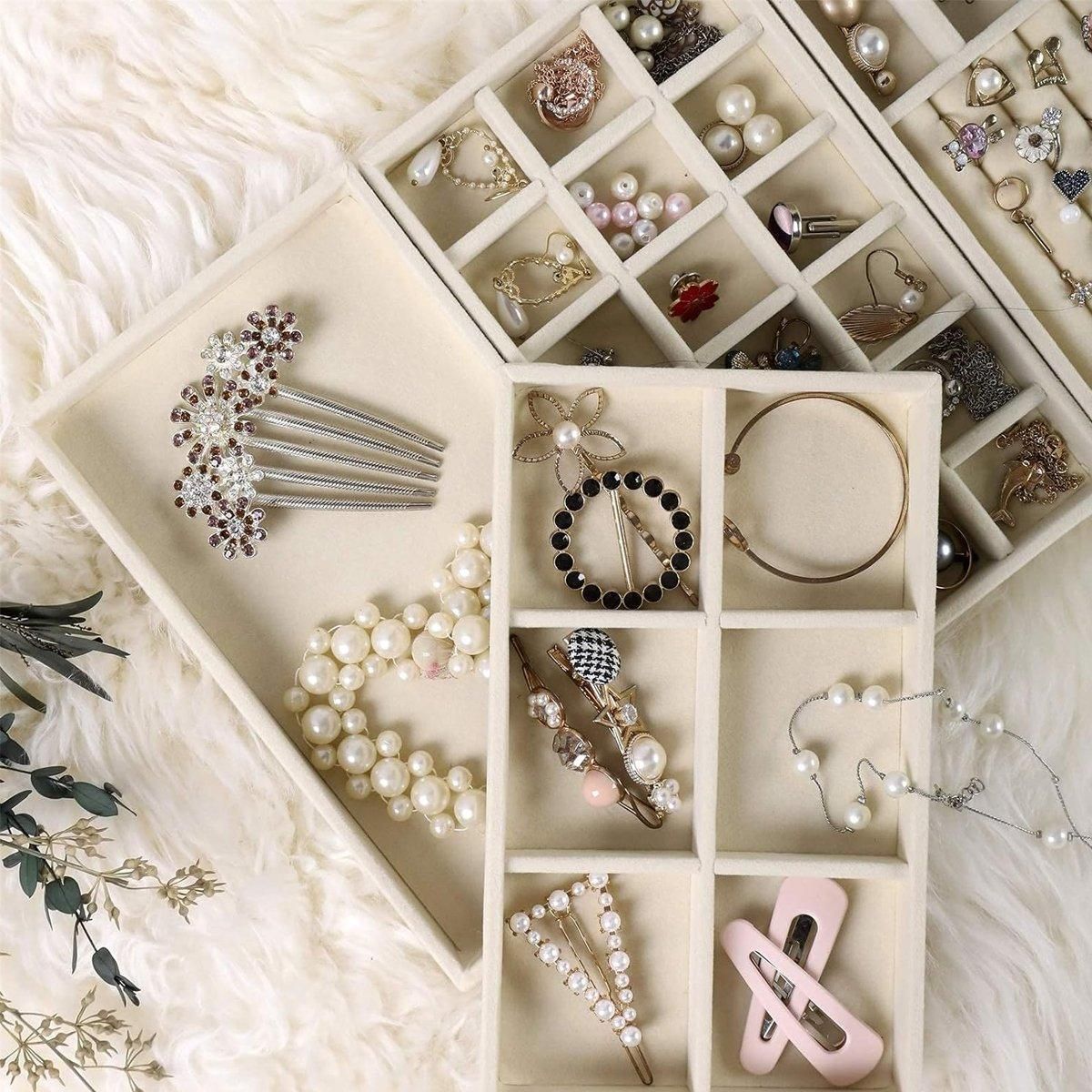 Premium Flannel Jewellery Storage Trays – Beige 4 Pack