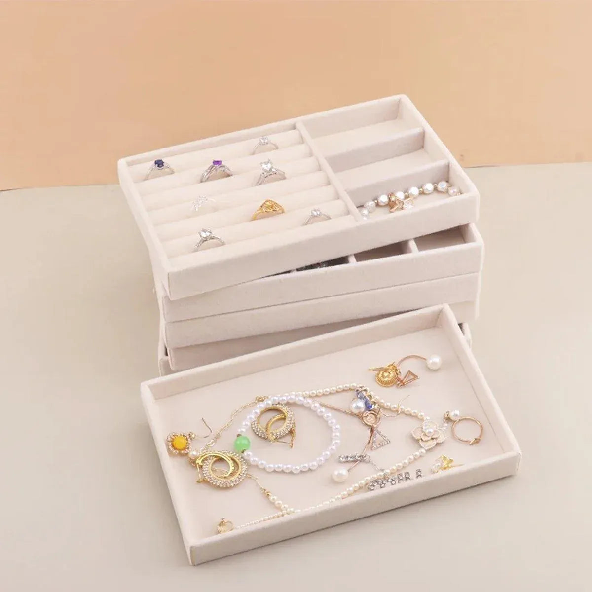 Premium Flannel Jewellery Storage Trays – Beige 4 Pack