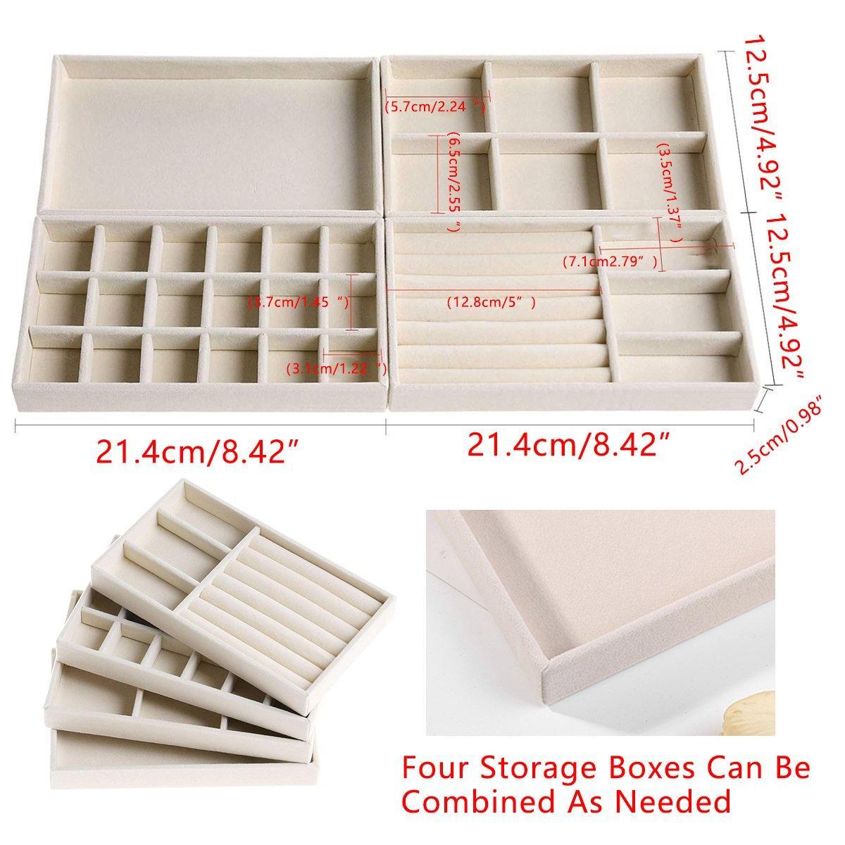 Premium Flannel Jewellery Storage Trays – Beige 4 Pack