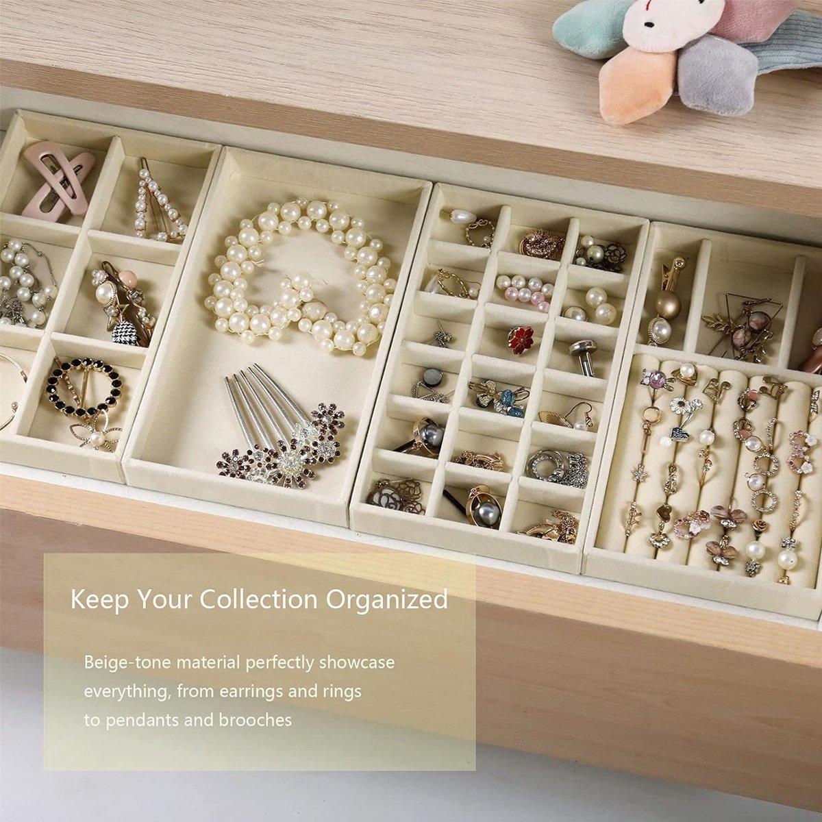 Premium Flannel Jewellery Storage Trays – Beige 4 Pack