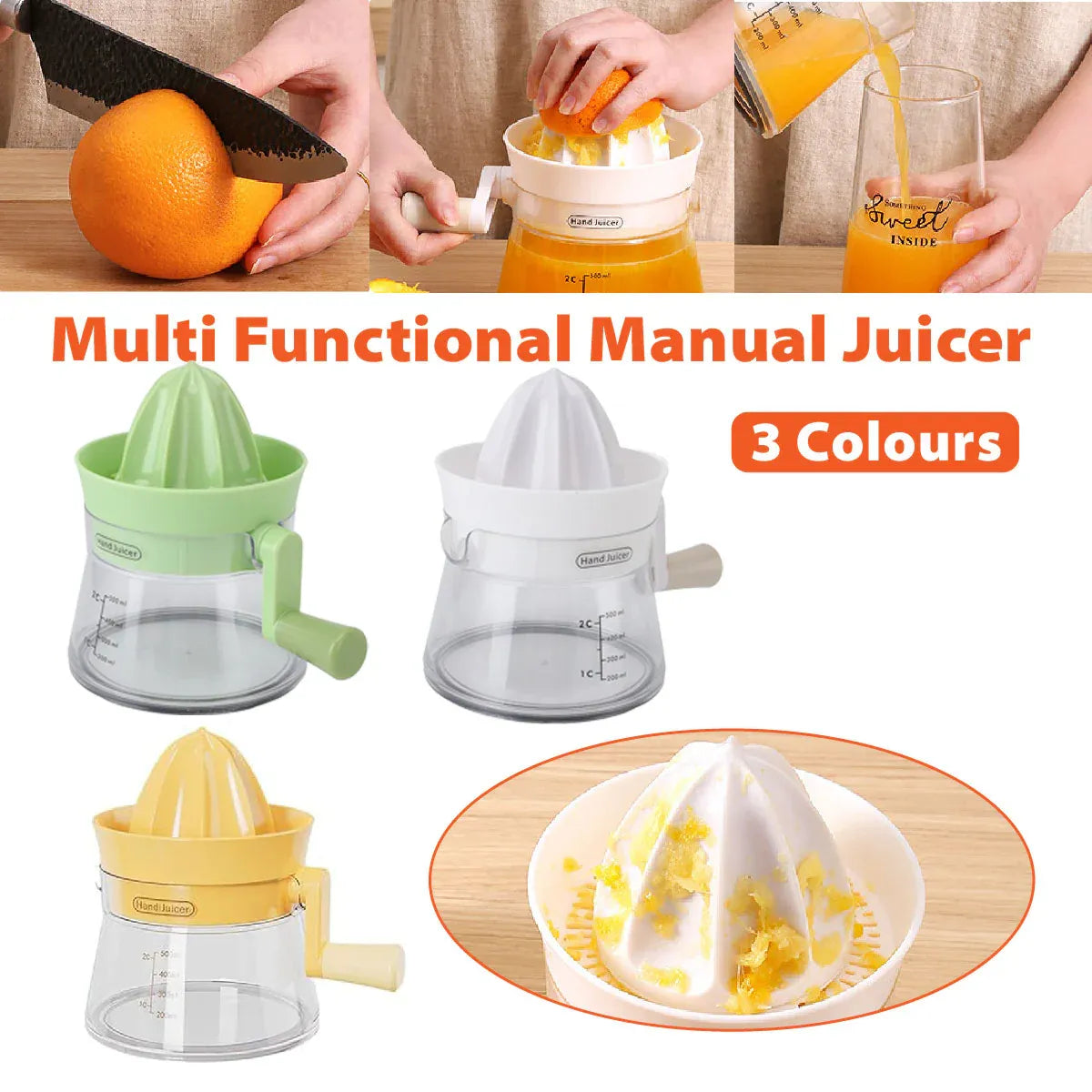 Premium Manual Citrus Juicer – White 500ml with Measuring Cup
