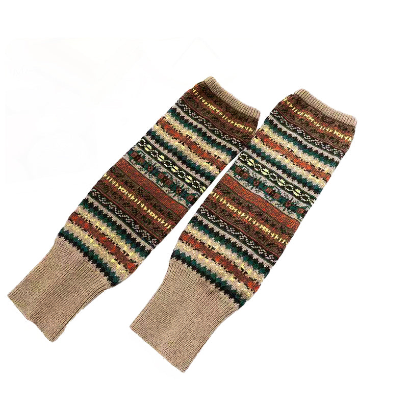 Premium Khaki Women's Wool Knit Knee Leg Warmers