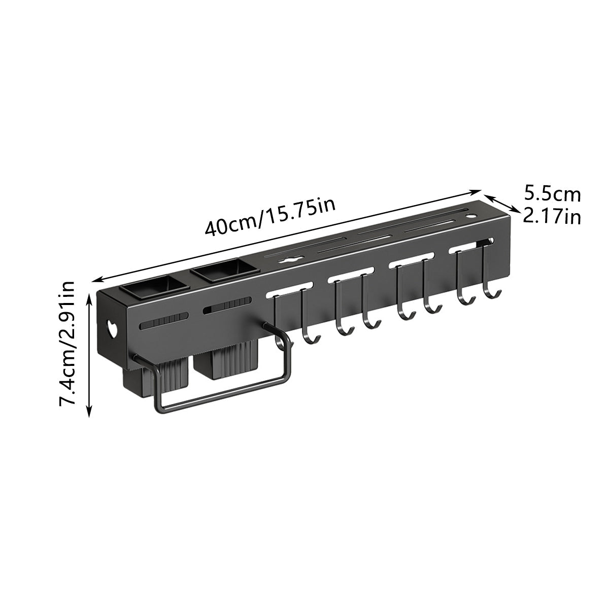 Premium Black 40cm Wall Mounted Carbon Steel Kitchen Utensil Rack