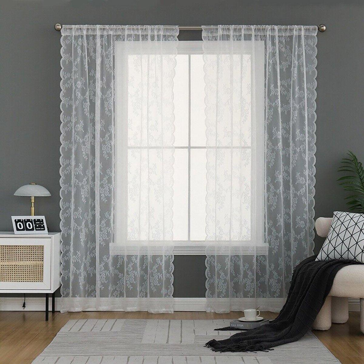 Premium Lace Curtain Panel – White 145 x 150cm