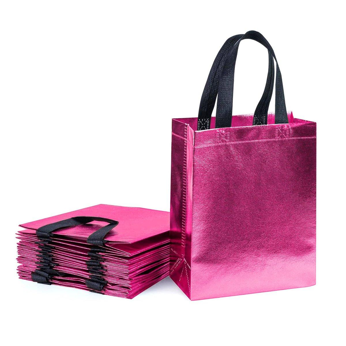 24pcs Laser Non Woven Gift Bags Tote Bags for Party Favor Wedding and Birthday - Rose Red - SuperSaverAU - view 3