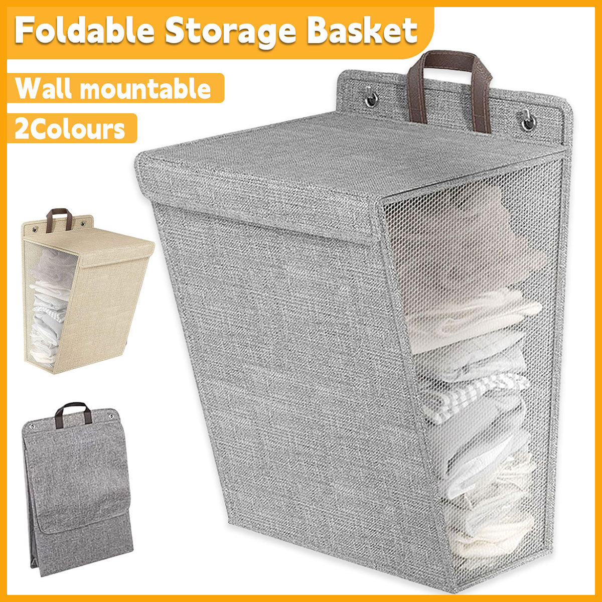 Premium Wall Mounted Foldable Laundry Basket – Grey