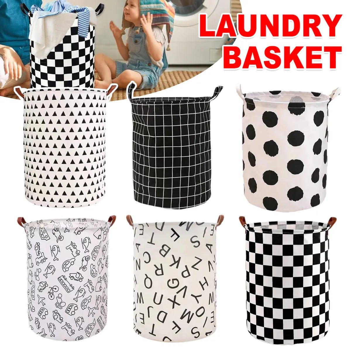 Premium Foldable Laundry Basket – Black & White Chess Waterproof Fabric