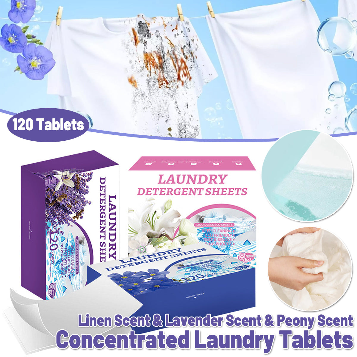 Premium Concentrated Laundry Tablets – Flax 120 Pack