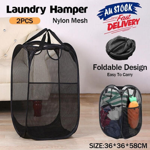 Premium Foldable Mesh Laundry Hampers – Black 2 Pack