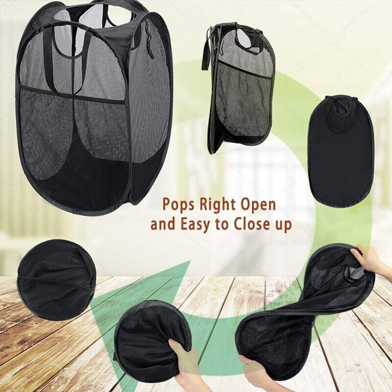 Premium Foldable Mesh Laundry Hampers – Black 2 Pack