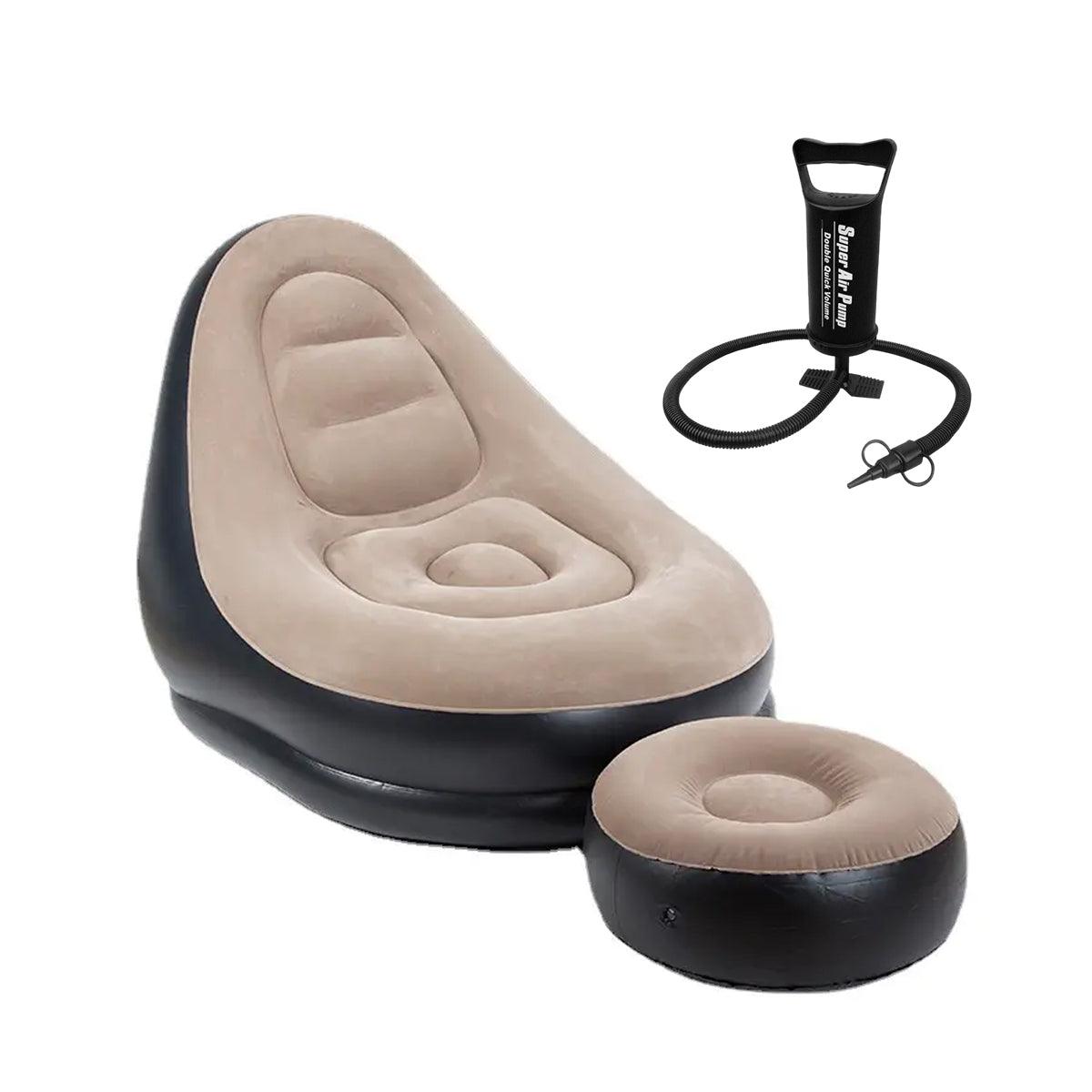 Premium 3 Piece Grey Inflatable Recliner Sofa Chair with Ottoman and Pump
