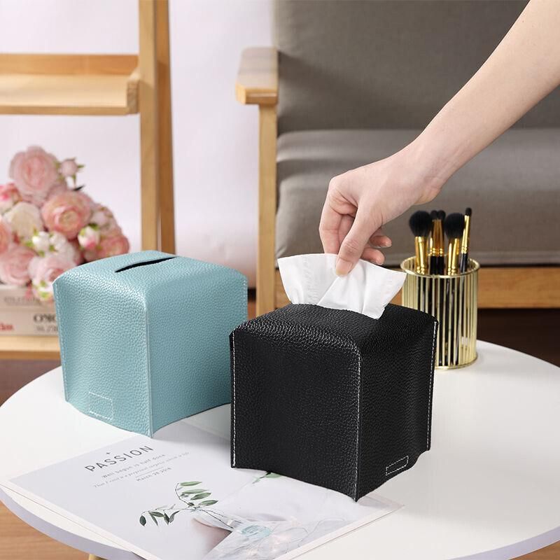 Premium PU Leather Tissue Box Dispenser – Black Large