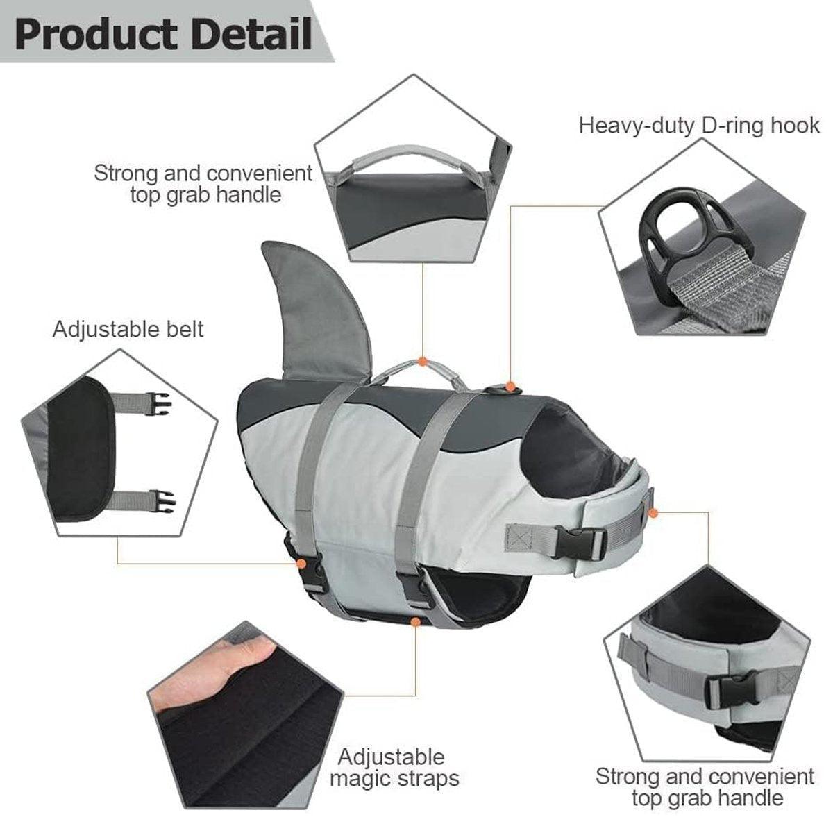 Pet Life Jacket Dog Swim Vest - Grey S, Super Buoyancy, Quick-Dry, Adjustable Straps - SuperSaverAU - view 5