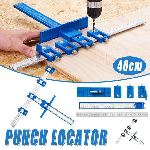 Premium Woodworking Drill Guide Hole Locator with Adjustable Sliders - Blue