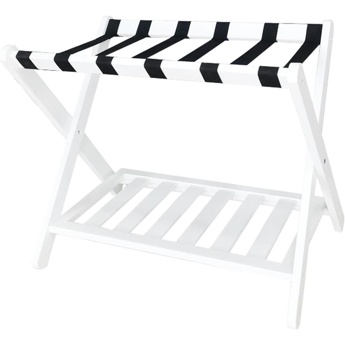 Foldable Bamboo Luggage Rack 68cm x 45cm x 55cm with Storage Shelf, White - SuperSaverAU - view 2