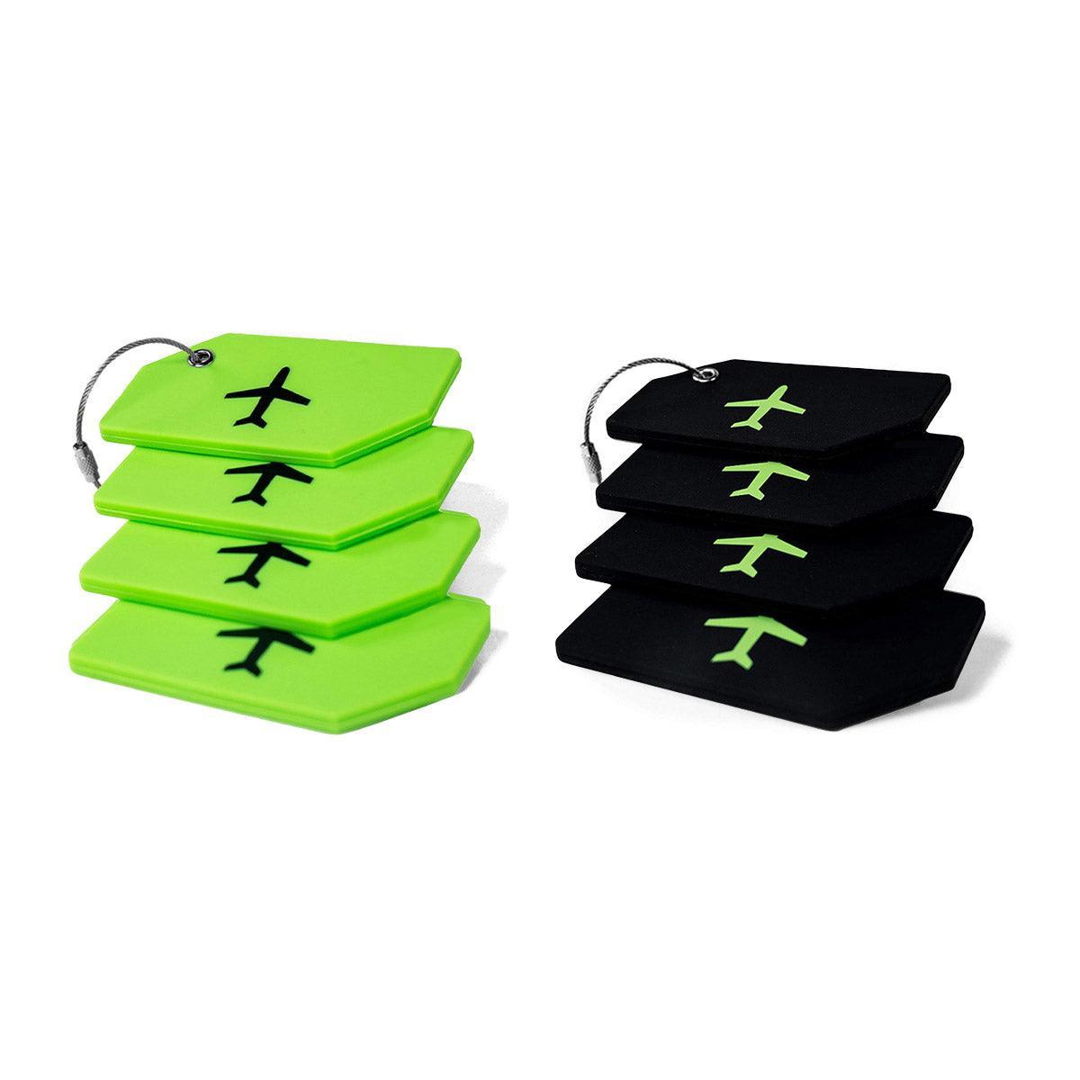 Premium Silicone Luggage Tags – Black & Green 5 Pack with Steel Cable Loops