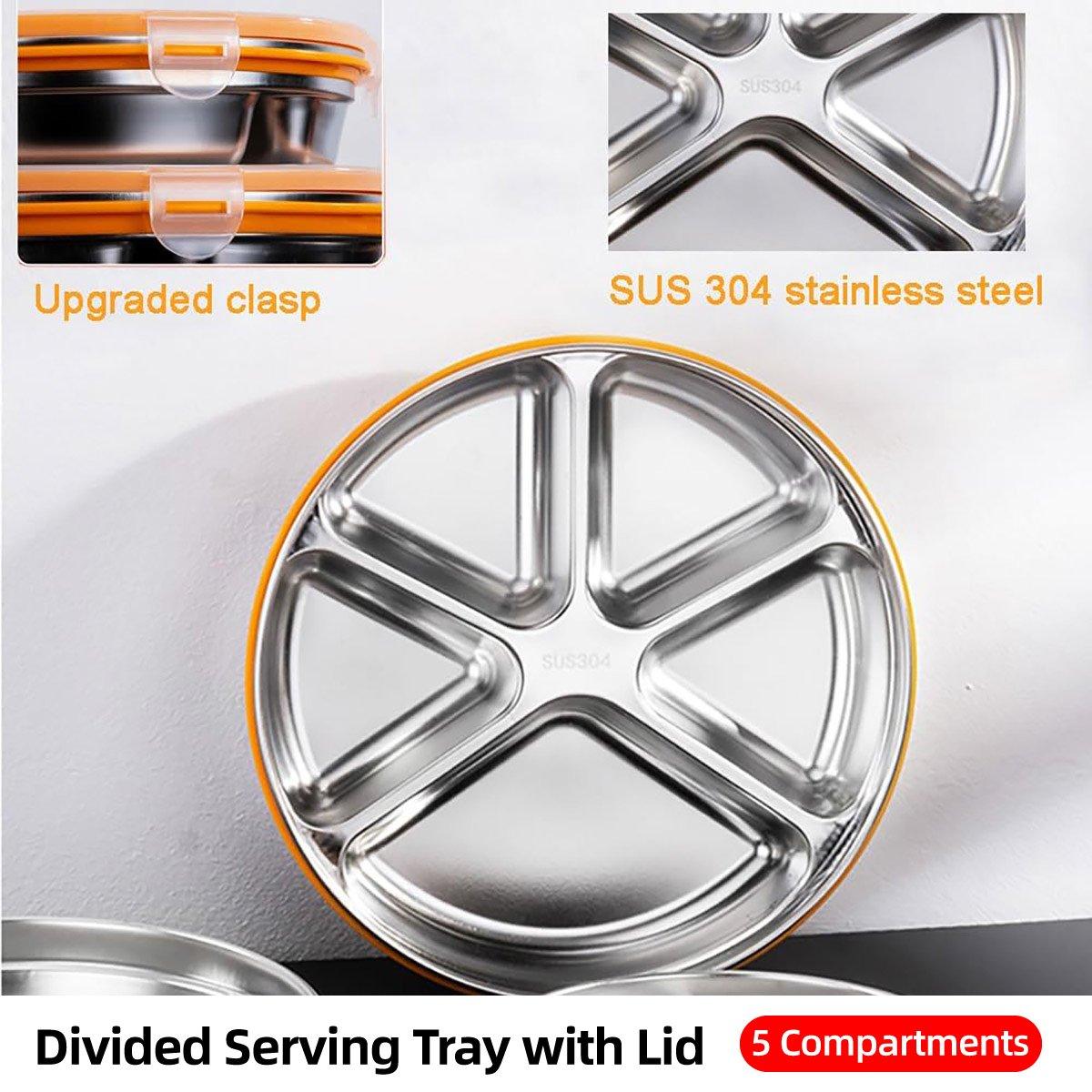 Multi Compartment Lunch Box with Lid Five Compartments Food Storage Fruit Plate - SuperSaverAU - view 1