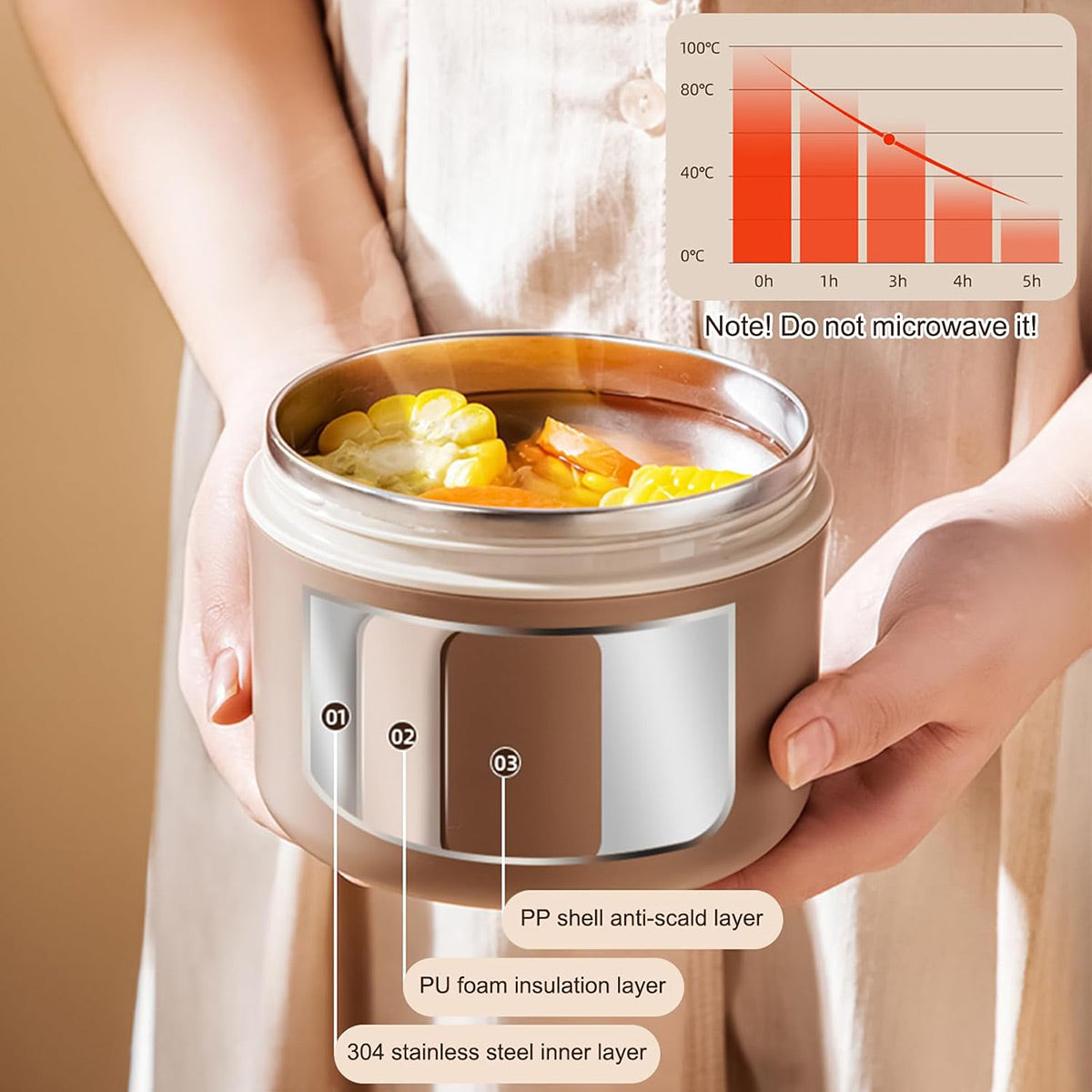 Premium Insulated Stainless Steel Lunch Container – Beige 350ml