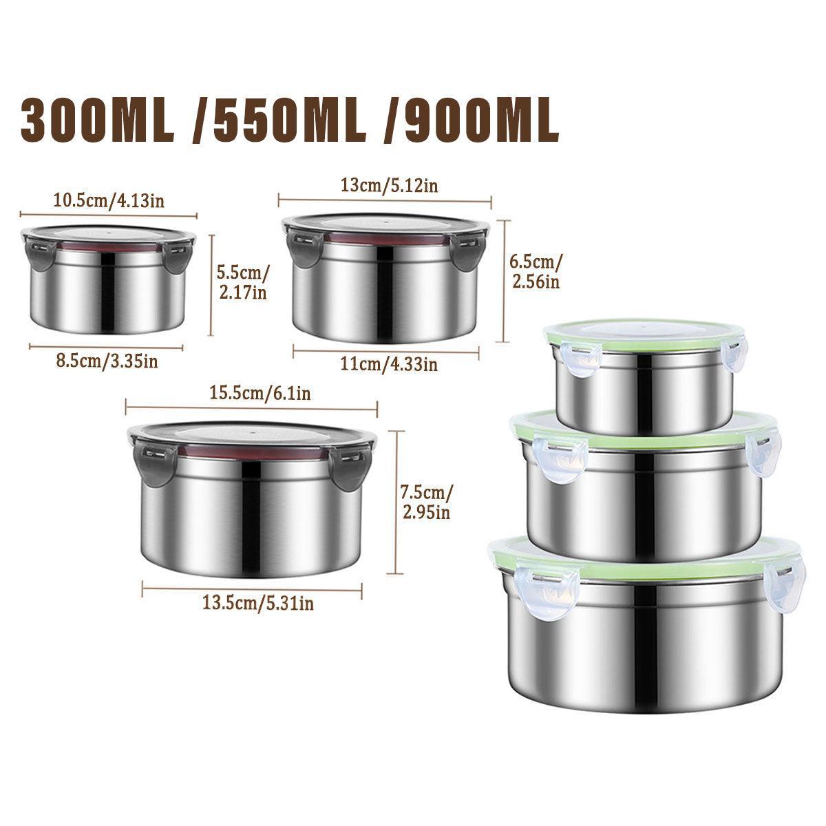 3PCS Stainless Steel Lunch Box Set - Airtight, Leak-proof, 300ml/550ml/900ml - Black - SuperSaverAU - view 2