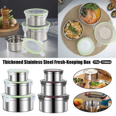 3PCS Stainless Steel Round Lunch Box Set - Airtight, Leak-proof, Stackable - SuperSaverAU - view 1
