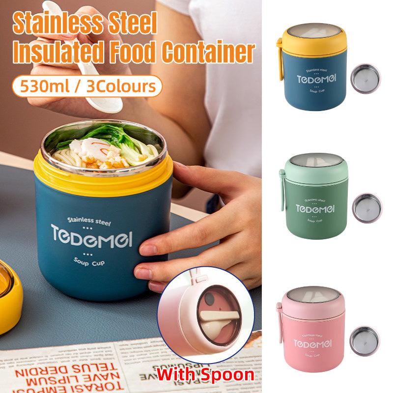 Premium Stainless Steel Insulated Lunch Box – Pink 530ml with Built-In Spoon