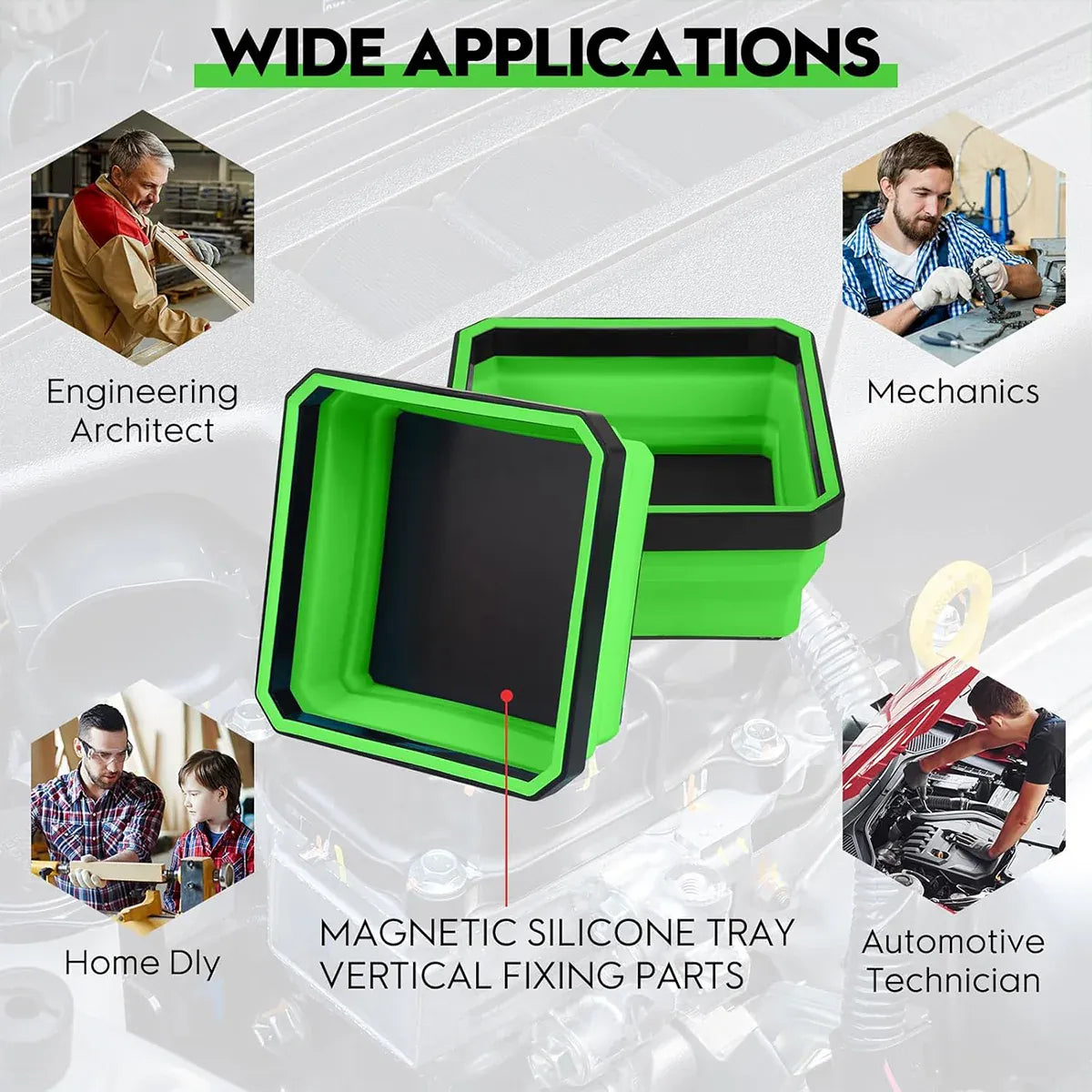 Premium 10 Piece Silicone Magnetic Tool Tray Set - Green