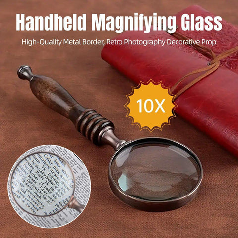 Premium Vintage Handheld Magnifier with Ebony Handle - 10X