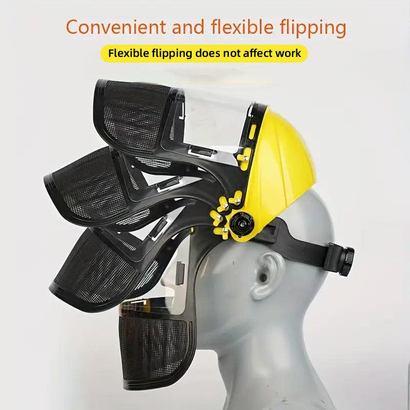 Premium Garden Face Shield Headgear with Flip-Up Screen - Yellow