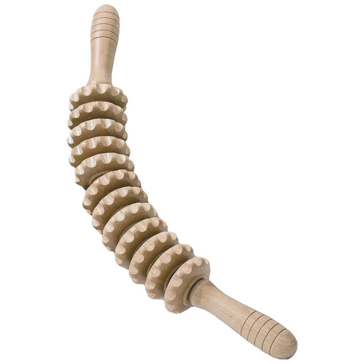 Premium Wooden 12-Roller Massage Stick for Neck Back Thigh and Muscle Relaxation