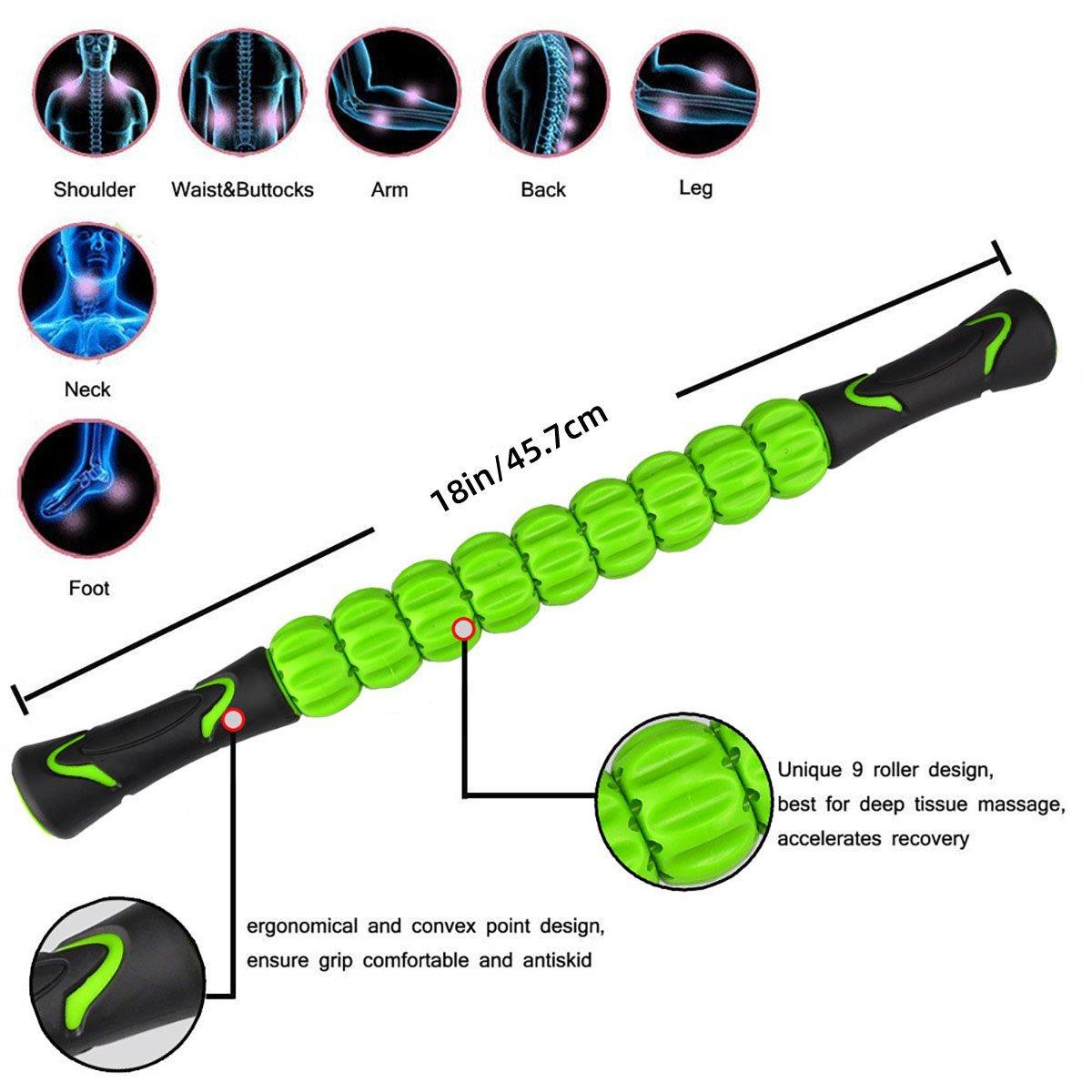 Premium Pink 9-Roller Muscle Massage Stick for Fascia Back Leg and Neck Relief