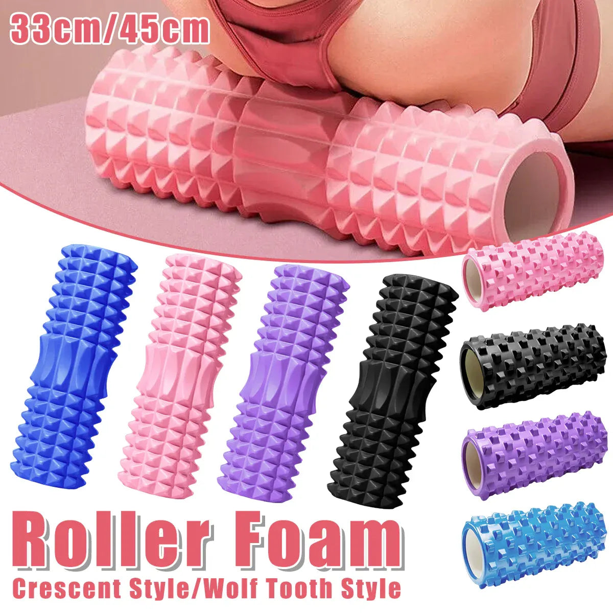 Premium High Density EVA Foam Roller with Textured Crescent Surface - Purple 33cm