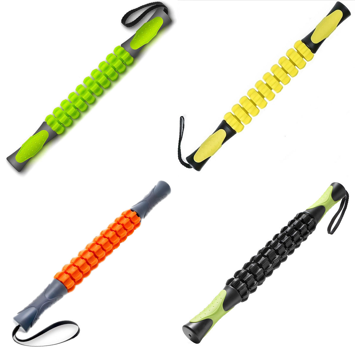 Premium Muscle Roller Stick with Gear-Shaped Roller & Anti-Slip Handles - Yellow