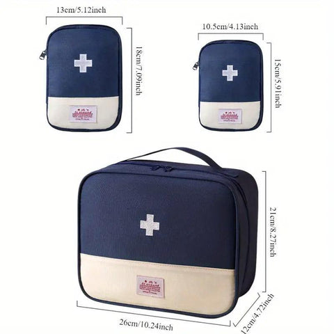 Premium Set of 3 Navy Portable Medical Storage Bags for First Aid and Travel